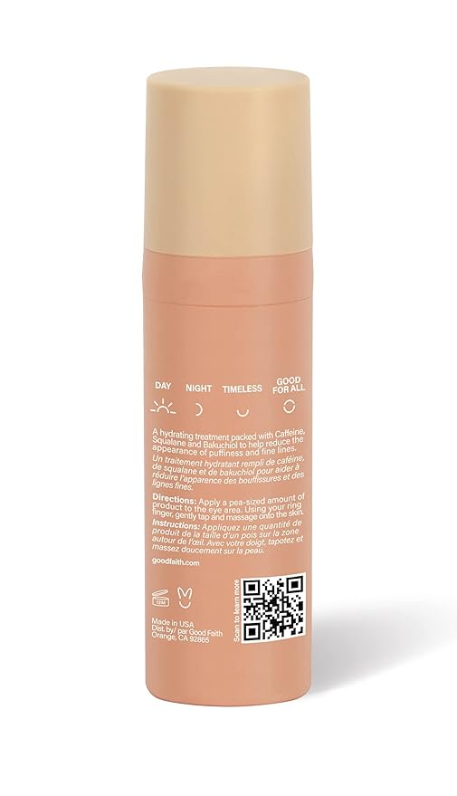 GOOD FAITH - Smoothing Eye Cream with Caffeine - 0.5 fl. oz - Helps Hydrate & Brighten Dark Circles - Reduces Fine Lines - Vegan - Cruelty Free