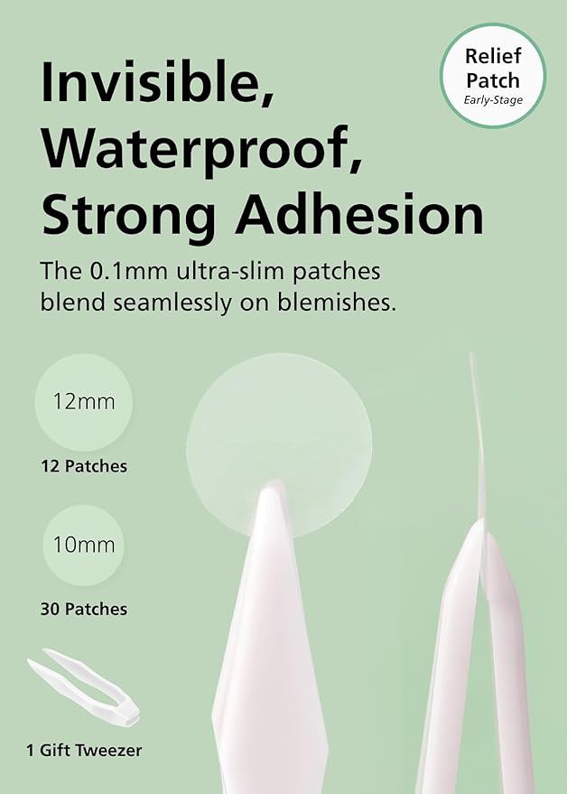 EasyDerm Relief Invisible Patch(42 counts) 10,000ppm of Tea Tree Oil and 2-in-1 Pimple Popper Tool