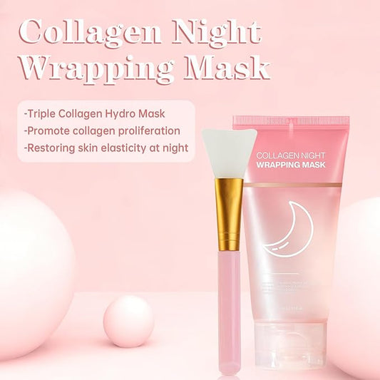 Collagen Night Wrapping Mask, Collagen Overnight Wrapping Peel off Facial Mask, Overnight Face Masks for Women, Korean Peel off Face Mask for Hydrates and Tightens Skin, 2.53 fl.oz (1)