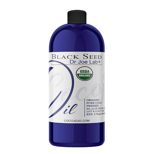 Dr Joe Lab Organic Black Seed Oil - 32 oz - USDA Certified Pure Cold Pressed Virgin Black Cumin Seed Oil Hair Skin Face Body Nails Locs - Packaging May Vary