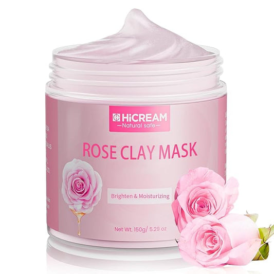 Rose Clay Facial Mask, Valentines Gifts for Women Her, Clay Mask Reduce the Blackheads, Pink Clay Mask with Kaolin and Collagen, Gentle Skincare for Women and men, Moisturizing 5.29 oz