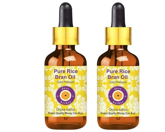 dève herbes Pure Rice Bran Oil (Oryza Sativa) with Glass Dropper Cold Pressed (Pack of Two) 100ml X 2 (6.76 oz)