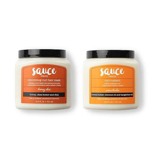 SAUCE BEAUTY Honey Chia Smoothing Curl Mask & Crème Brulee Curling Custard - Curly Hair Mask & Curl-Defining Cream - Hydrating & Taming Products for Naturally Curly Hair