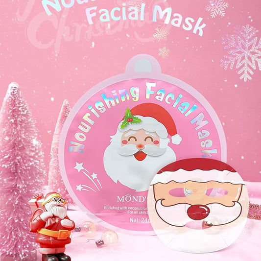 MOND'SUB Christmas Facial Masks 8-Pack - Santa Claus Mask Hydrating, Smoothing, and Refreshing Skin-Clearing Face Sheet Masks - Skincare Set for Moisturizing and Soothing Beauty