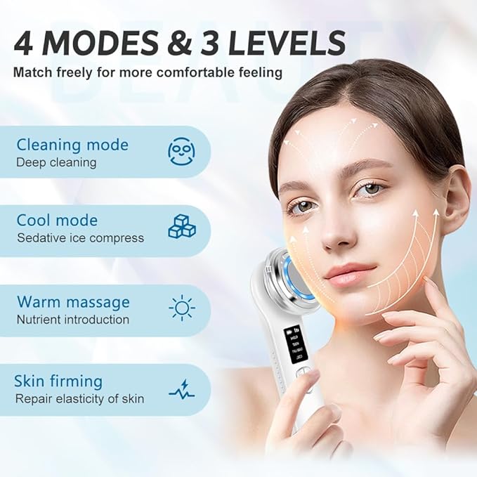 Red Light Therapy for Face and Neck Wrinkles, Anti-Aging Facial Wand, Cold Mold & Warm Deep Clean Skin Care Tools (Off-White)