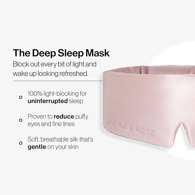 Dore & Rose Deep Sleep Mask Light Blocking, 23 Momme Mulberry Silk Eye Mask, Ultra Soft, Adjustable - Travel Sleeping Mask for Men & Women - Lotus