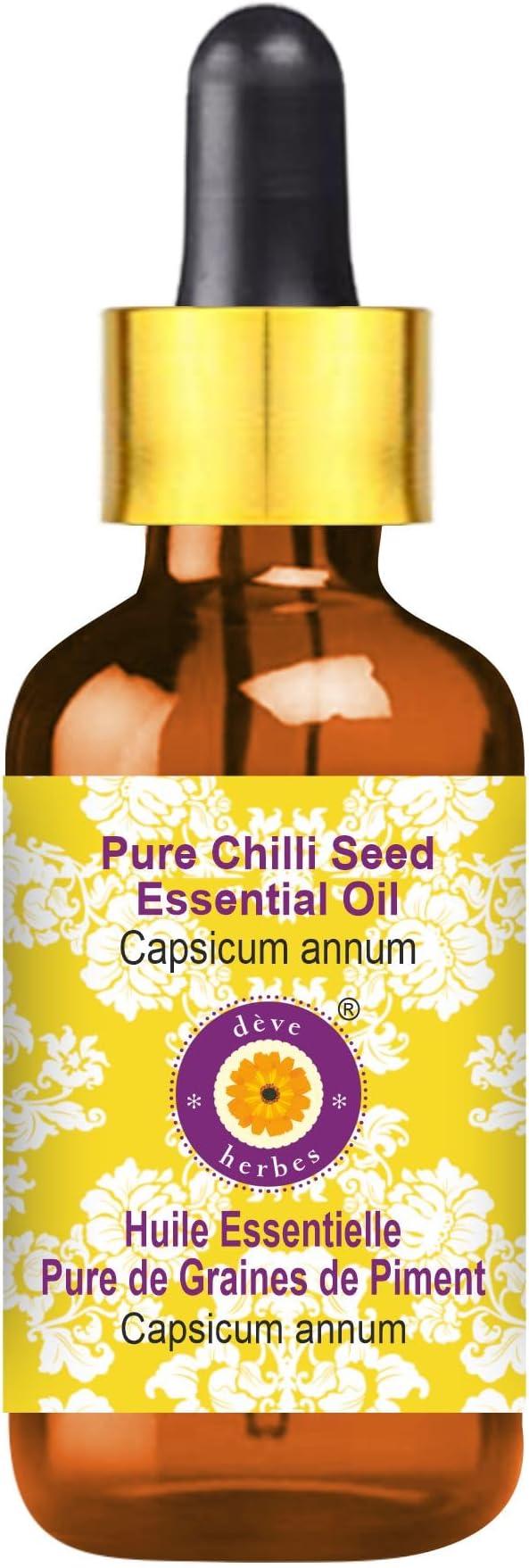 Deve Herbes Pure Chilli Seed Essential Oil (Capsicum annum) with Glass Dropper Steam Distilled 100ml (3.38 oz)