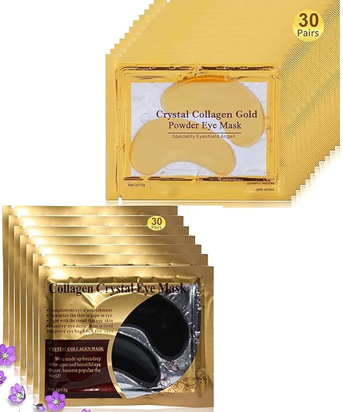 Eye Mask, 60 Pairs Collagen Under Eye Patches, Crystal Eye Gel Pads Treatment for Reducing Dark Circles, Lighten Wrinkles Anti-Aging Moisturizing, Fine Lines Eye Bags Puffiness for Women Men