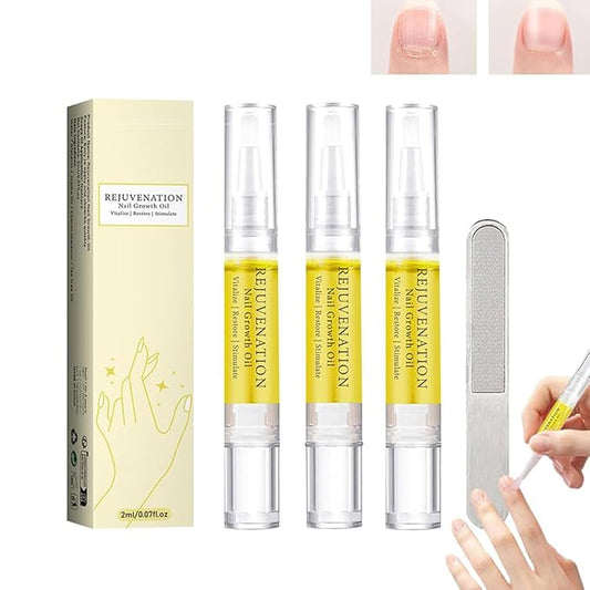 3-Pack Rejuvenation Nail Growth Oil with Nail File - Nail Oil for Growth, Strength & Repair