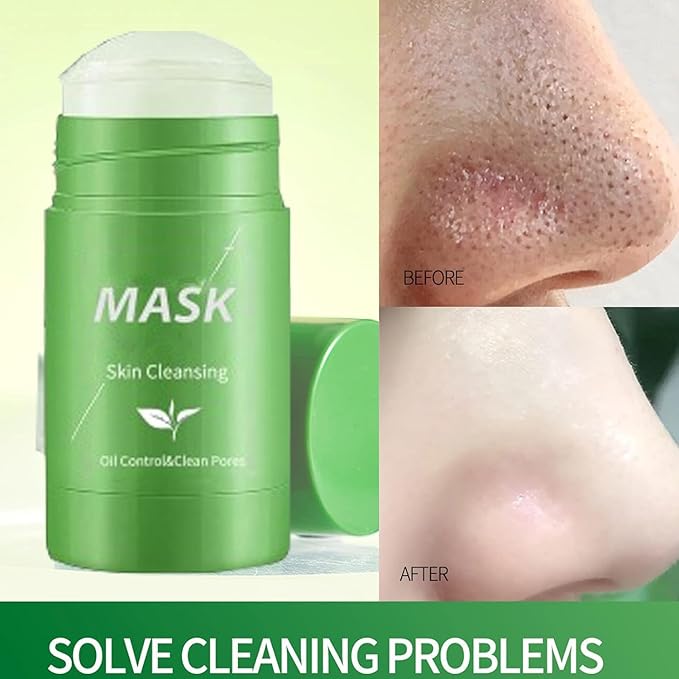 Green Tea Clay Mask for Face, 2 Pack Green Tea Deep Cleanse Mask Stick Blackhead Remover Green Clay Mask For Face Moisturizing, Purifying, Pore Cleansing, Skin Brightening Suitable for All Skin Types