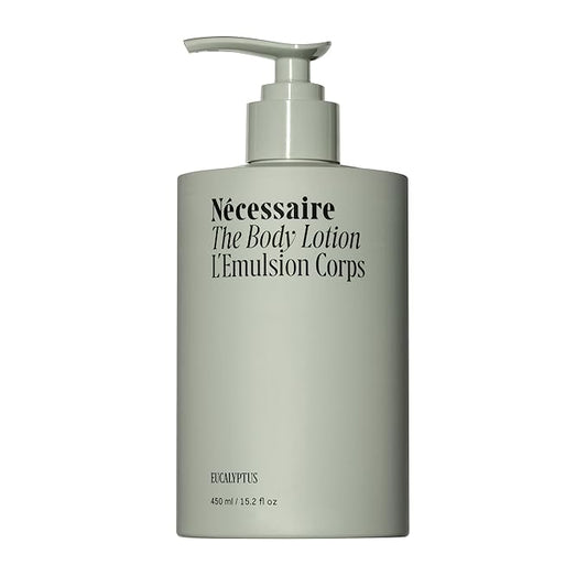Nécessaire The Body Lotion with Pump. Eucalpytus. Multi-Peptide Firming Lotion to Moisturize, Firm, Strengthen. 2.5% Niacinamide, Vitamin C/E + Omega 6/9. 450ml / 15.2 fl oz
