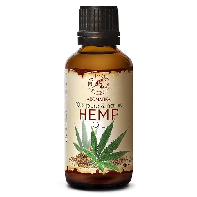 AROMATIKA Pure Hemp Oil 1.7 Fl Oz - Hemp Seed Oil - 100% Natural & Cold Pressed Carrier Oil used for Skin Care - Haircare - Massage - Cosmetics - Brown Glass Bottle 50ml - Oils Hemp