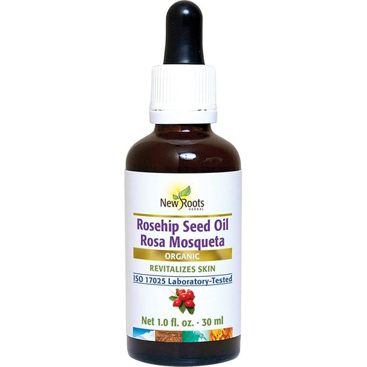NEW ROOTS HERBAL Organic Rosehip Seed Oil (Rosa Mosqueta) (30ml) - Cold Pressed| Minimize The Look of Wrinkles. Reduces The Signs of Aging | Firm, Smooth Skin.