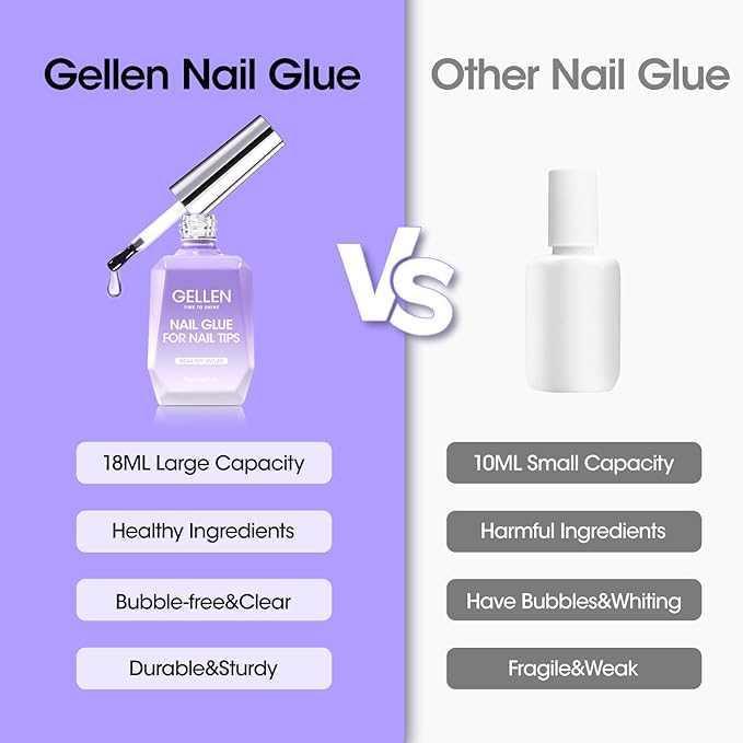 Gellen 4 in 1 Nail Glue for Nail Tips, 18ML Nail Gel Glue for Soft Gel Nails Tips and Clear Press on Nails, Long Lasting Easy Nail Extension Gel, UV Led Lamp Needed