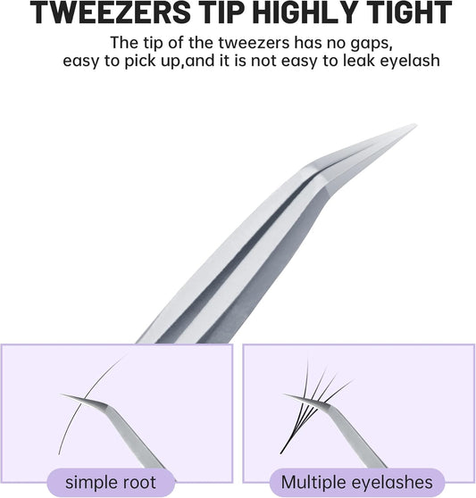 High Precision Lash Tweezers for Individual and Volume Eyelash Extensions Premium Stainless Steel Curved Fiber Tip Professional Isolation Tweezer