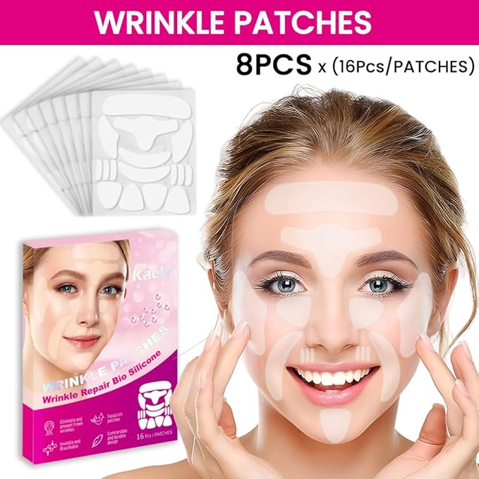 evpct 128Pcs Face Facial Medical Wrinkle Tapes Wrinkle Patches for Face Wrinkles Overnight, Smile Line Patches Face lifting tapes, Face oil Tape Smoothing Silicone face Forehead Wrinkle Patches