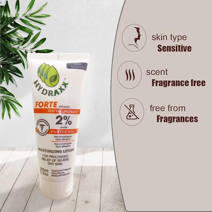 HYDRAXX FORTE Lotion for Daily Use - Moisturizing Lotion for Dry Skin – Non Greasy Hypoallergenic Body Lotion for All Skin Type | Fragrance-Free | Non-Comedogenic, 1 Fl Oz (Pack of 1)