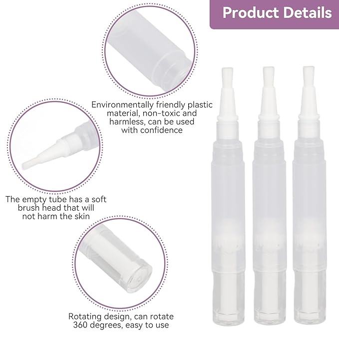 3 PCS Transparent Twist Pens, 4.5ml Rotating Reusable Cuticle Oil Pen Nail Oil Container Applicator with Brush Tip for Skin Care Nail Care Home Travel