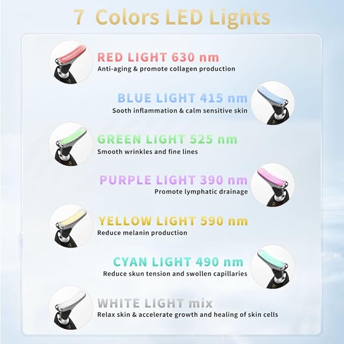 Facial Beauty Device, Multifunctional Facial Skin Care Tools with Vibration, Red and Blue LED Light, 7 Color Led Face and Neck Beauty Device for Home Use, Improve Skin