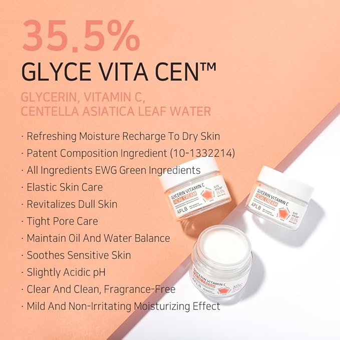 APLB Glycerin Vitamin C Facial Cream | GLYCE VITA CEN™ 35.5% 1.86 FL.OZ/Korean Skincare, Soothing, Moisture retention, Elasticity care, Revitalize for gentle and improve skin texture