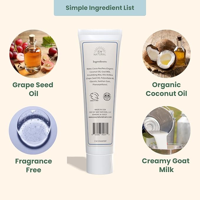 Goat Milk Lotion, Unscented - Body & Hand Lotion Travel Size Set - Dry Skin Relief, USA Made - Goat Milk Hand Cream for Women & Men - 3 (2oz) Tubes