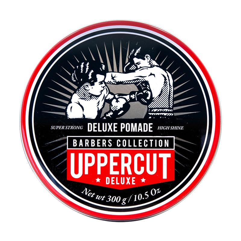 Uppercut Deluxe Barbers Collection Deluxe Pomade, 10.5 oz / 300g - Strong Hold, High Shine Hair Pomade – Water-Based, Easy Washout – Classic Barber Styling for Slick Backs, Side Parts & Pompadours