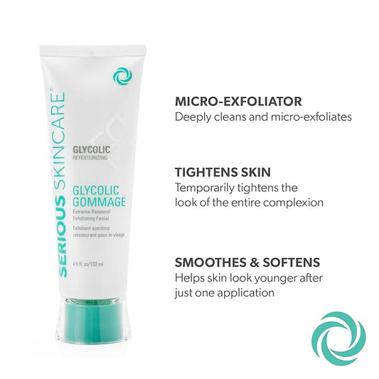 Serious Skincare Glycolic Gommage Extreme Renewal Facial Mask for Radiant Skin - Glycolic Acid - Micro Exfoliation Facial Treatment Mask - Decongest Clogged Pores - 4.5 oz (1Pack)