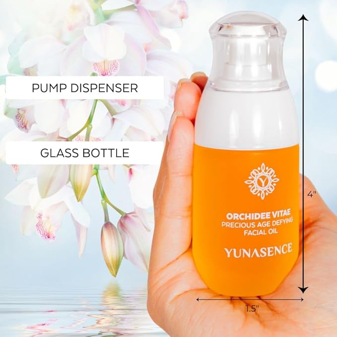 YUNASENCE ORCHIDEE VITAE Precious Organic Anti-Aging Facial Oil Serum, Face oil with Orchid Flower, Argan, Maracuja, Papaya, Vitamin C, 1oz