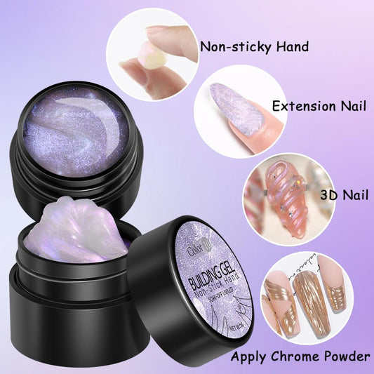 Aurora Mermaid 6 Colors Solid Builder Gel for Nails - 3D Sculpting Non-Stick Hand Carving Extension Kit With Silicone Sculpture Pen for Manicure Salon Home DIY