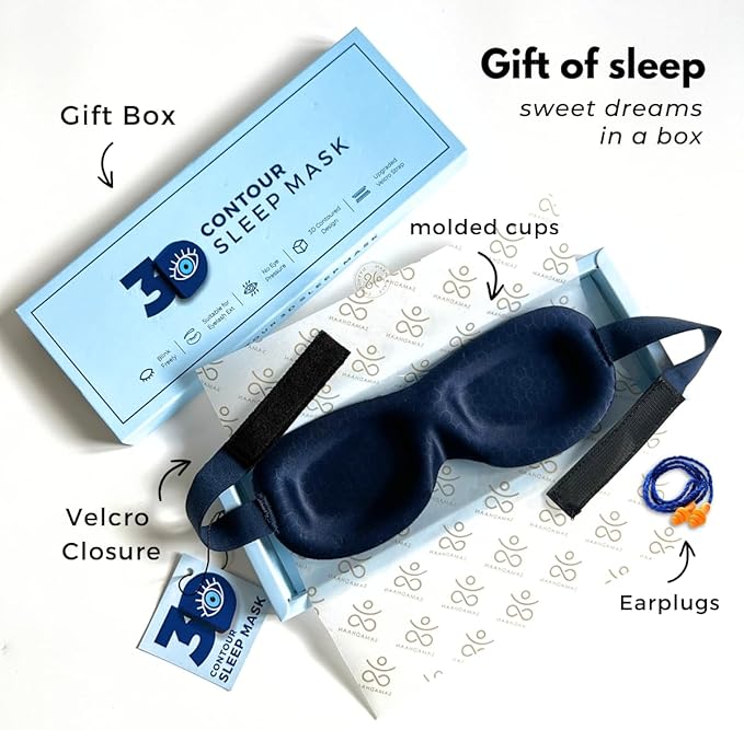 3D Contoured Eye Mask for Sleeping | Sleep Mask for Side Sleepers | Eyelash Extensions with Velcro Closure | Shade Cover | Eye Sleeping Mask | Flight Essential | Blue | Concave Molded