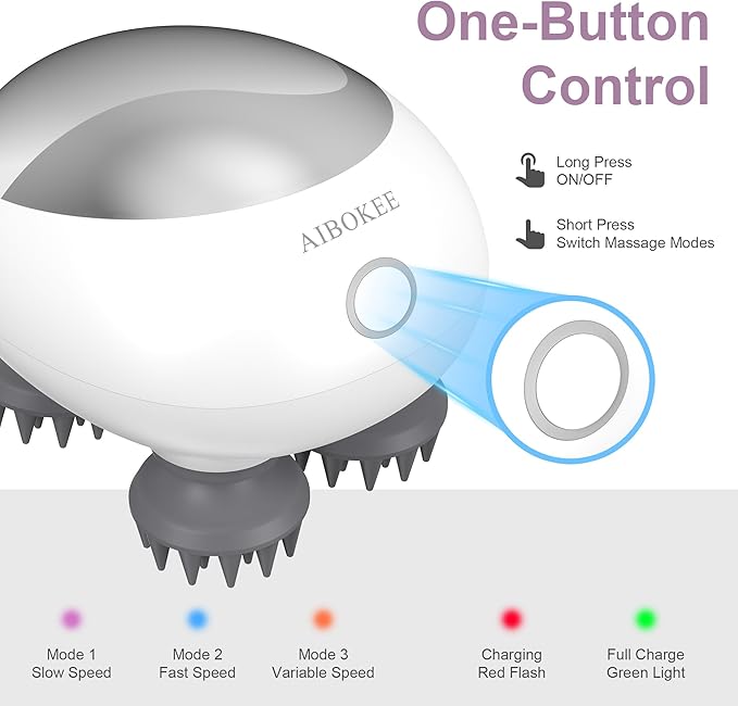 Electric Scalp Massager, Portable Head Stress Relax,IPX7 Waterproof Rechargeable Head Massager Scalp Stress Relax, Body for Deep Cleansing, Relief, Hair Growth (Silver)