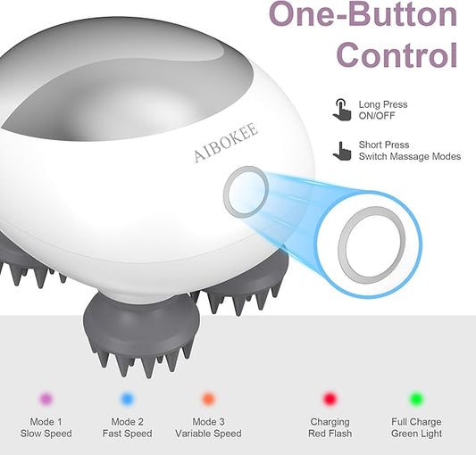 Electric Scalp Massager, Portable Head Stress Relax,IPX7 Waterproof Rechargeable Head Massager Scalp Stress Relax, Body for Deep Cleansing, Relief, Hair Growth (Silver)