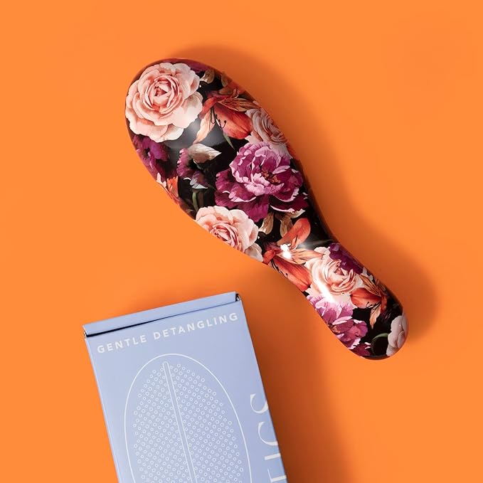 Supreme Brush + Cleaner, Gentle Detangling, Detangler Hair Brush for All Hair Types. For use on Wet or Dry Hair (Fuchsia Pink Floral)