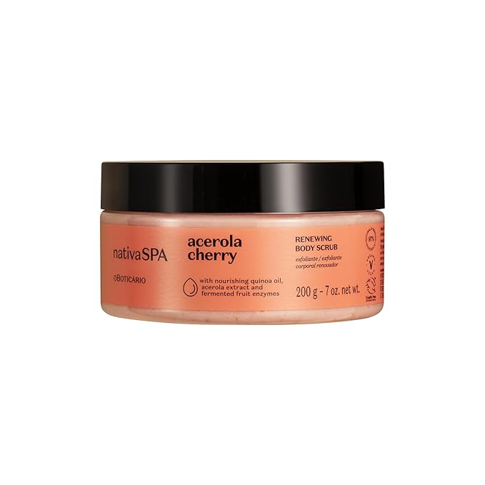 NATIVA SPA O BOTICÁRIO, Acerola Cherry Renewing Body Scrub, Gentle Exfoliation for Smooth, Radiant Skin, 7.05 Ounce (200g)