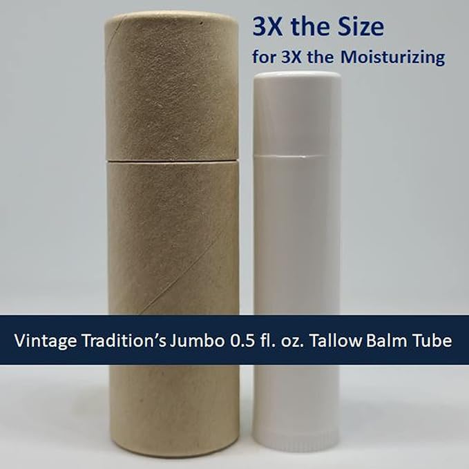 Vintage Tradition Moisturizing Beef Tallow Lip Balm – Unscented Tube Lip Moisturizer for Sensitive Skin Hydrates & Soothes Dry Lips – Grass-Fed Tallow Balm for Skin Care, 0.5 Fl. Oz.