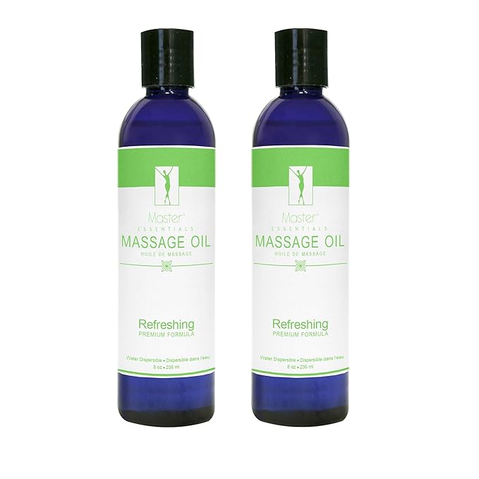 Master Massage Organic Massage Oil - 8 fl oz, Refreshing Sense, Water-Soluble, Skin-Nourishing Formula for Relaxation, Ideal for Massage Therapy and Home Use, Pack of 2