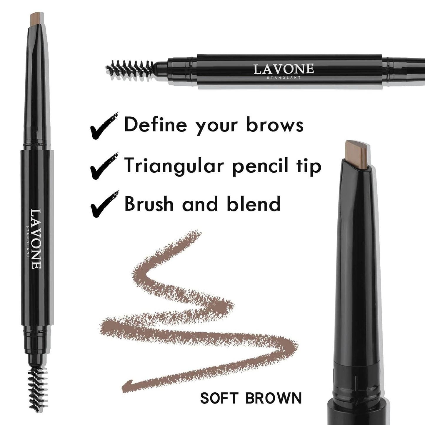 LAVONE Eyebrow Stamp Pencil Kit for Brows, Makeup Brow Stamp Trio Kit with Waterproof Pencil, Eyeliner, Pomade, and Dual-ended Brush - Taupe