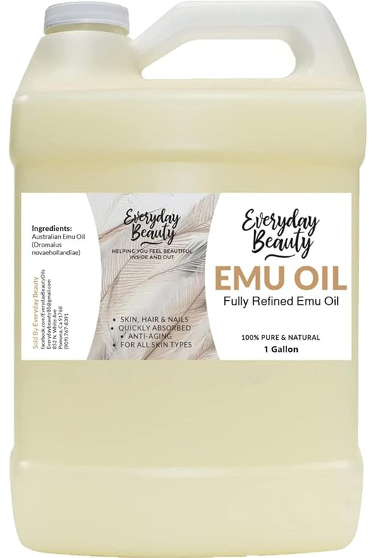 Emu Oil Bulk - 1 Gallon Pure & All Natural Refined Australian Emu Oil for Face, Skin and Hair - Great for Sensitive Skin and Hair Growth - For Scars and Piercings - High in Omega 3,6 and 9 Fatty Acids