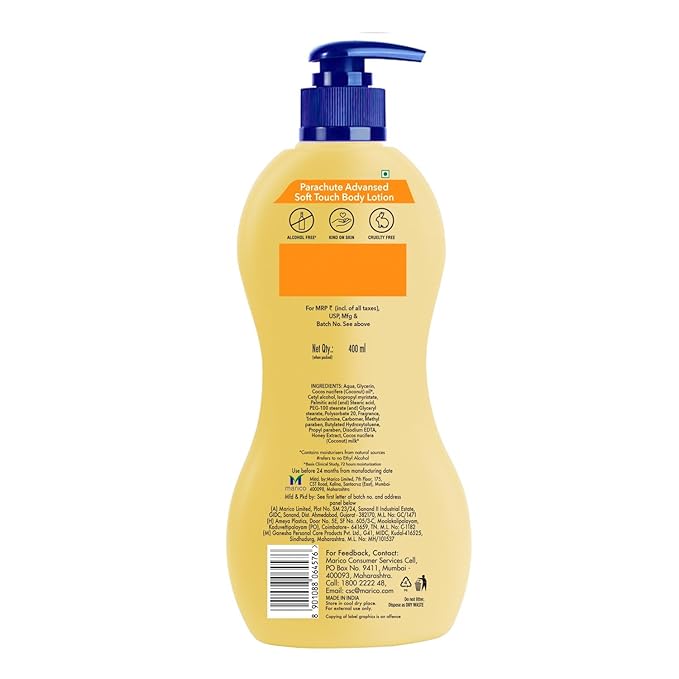 Parachute Advansed Soft Touch Body Lotion with Pure Coconut Milk & Honey |For Women & Men | All Skin types | 100% Natural, 72h Moisturisation | 13.5 Fl.oz.