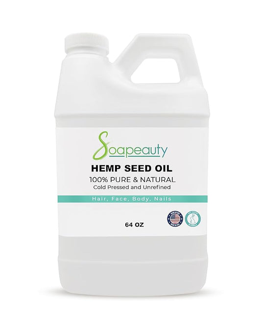 Soapeauty Hemp Seed Oil Unrefined Cold Pressed | Massage & Body Oil | for Skin, Face, Hair, and Soap Making | Carrier for Essential Oils | Rich in Omega Fatty Acids – 64 Fl Oz