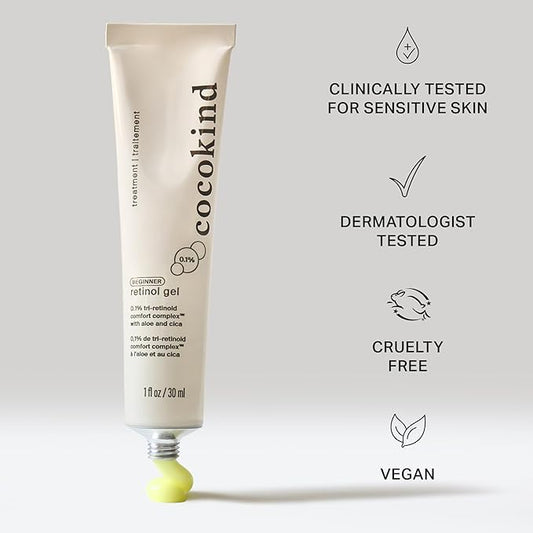 Cocokind Beginner Retinol Gel 0.1%, Improve the Appearance of Fine Lines and Uneven Texture without Irritation, Aloe and Cica to Prevent Dryness, 1 fl oz