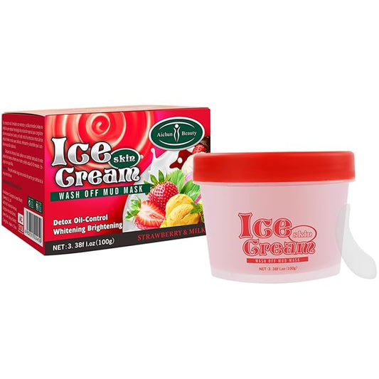 AICHUN BEAUTY Ice Cream Facial Wash Off Mud Mask Oil-Control Deep Cleaning Moisturizing Exfoliation Blackhead Skin Care 100g 3.38FL. OZ (STRAWBERRY & MILK)