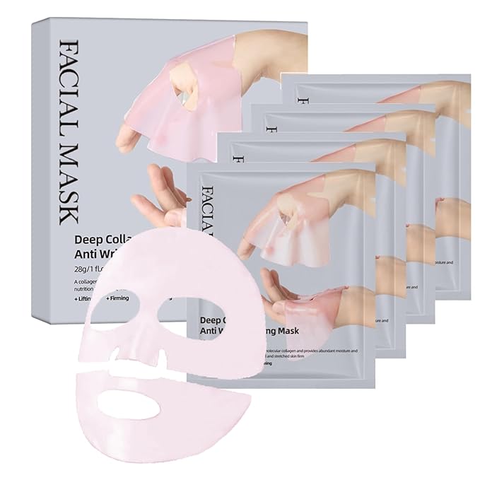 5 Packs Korean Overnight Collagen Face Mask: Glass Skin Face Mask for Deep Moisturizing, Firming, Glowing – Low Molecular Bio Collagen Sleeping Sheet Mask for Glass Glow