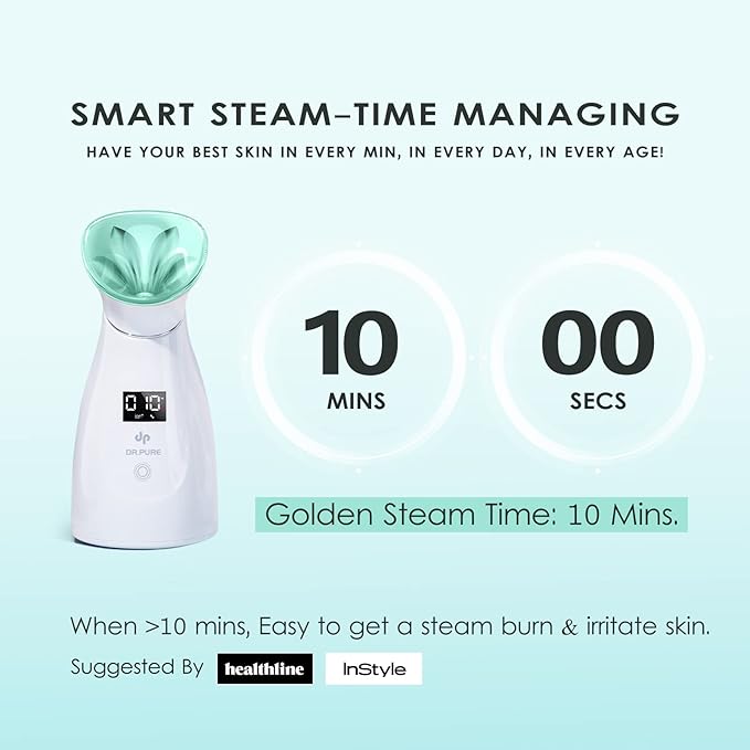 Nano Ionic Facial Steamer- Professional Smart Face Steamer Machine, Hot Mist Hydrating Moisturizing Skin Unclogs Pores Humidifier for Women Men Face Sauna Home Spa Quality（Green）