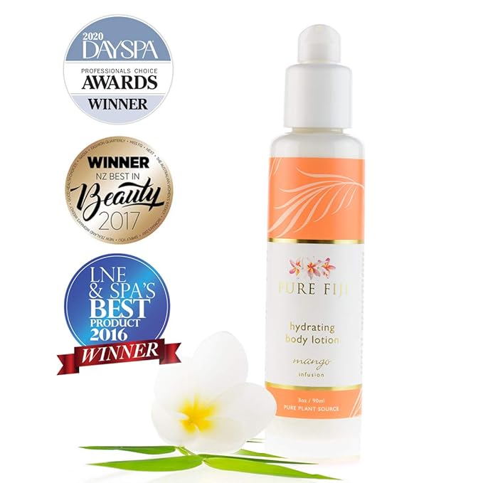PURE FIJI Body Lotion Hydrating - Moisturizing Lotion for Dry Skin with Coconut Milk and Vitamin E, Organic Body Lotion For Women and Men, Mango Scent, 3 oz