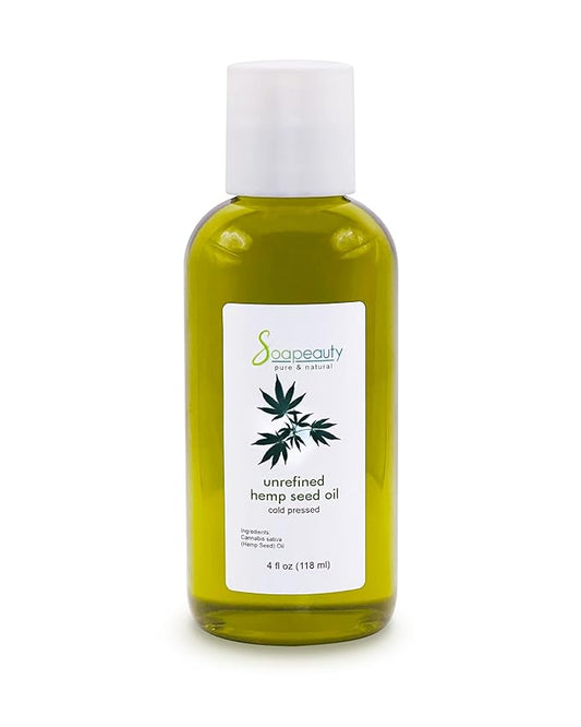 Soapeauty Hemp Seed Oil Unrefined Cold Pressed | Massage & Body Oil | for Skin, Face, Hair, and Soap Making | Carrier for Essential Oils | Rich in Omega Fatty Acids – 4 Fl Oz