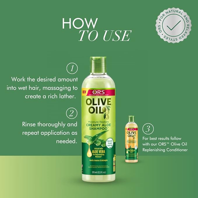 ORS Olive Oil Exotic Scalp Oil 4.3oz, Moisture Restore Creamy Aloe Shampoo, Strengthen & Nourish Replenishing Conditioner