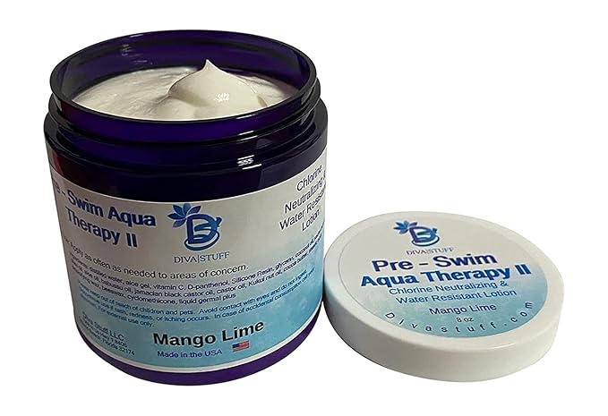 Diva Stuff Pre-Swim Aqua Therapy Chlorine Neutralizing Body Lotion, Protects Skin From Chlorine and Salt Water (Mango Lime Water Resistant)
