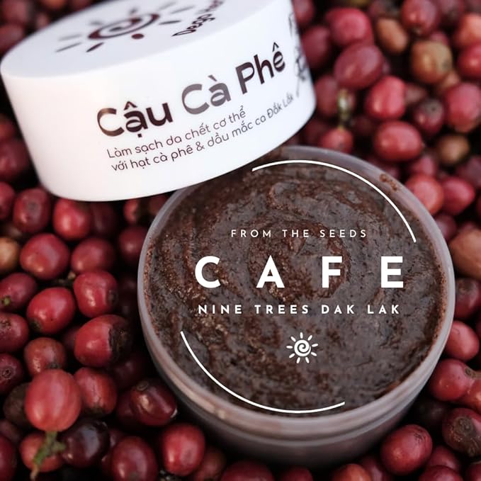 Coffee Body Scrub with Dak Lak Ripe Coffee, Macadamia Oil, Himalayan Salt, Aloe Vera & Pink Grapefruit Essential Oil – Exfoliating & Moisturizing for Smooth, Radiant Skin (8.8 fl oz)