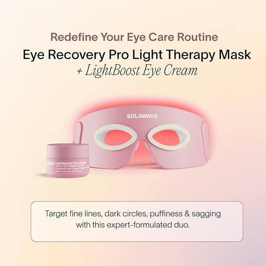 Solawave Eye Recovery Pro Kit | Red Light Therapy Eye Mask + LightBoost Eye Cream | Reduce Fine Lines & Wrinkles, Under Eye Dark Circles, & Puffiness